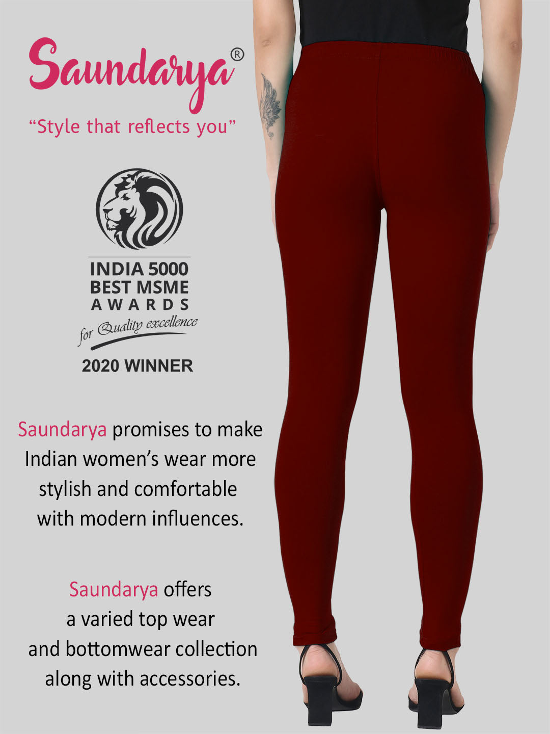 Saundarya Women’s Slim Fit Ankle Length Super Combed Cotton Rich Lycra Fabric Tailored Cut Stretchable Solid Plain Color Leggings; Dark Maroon