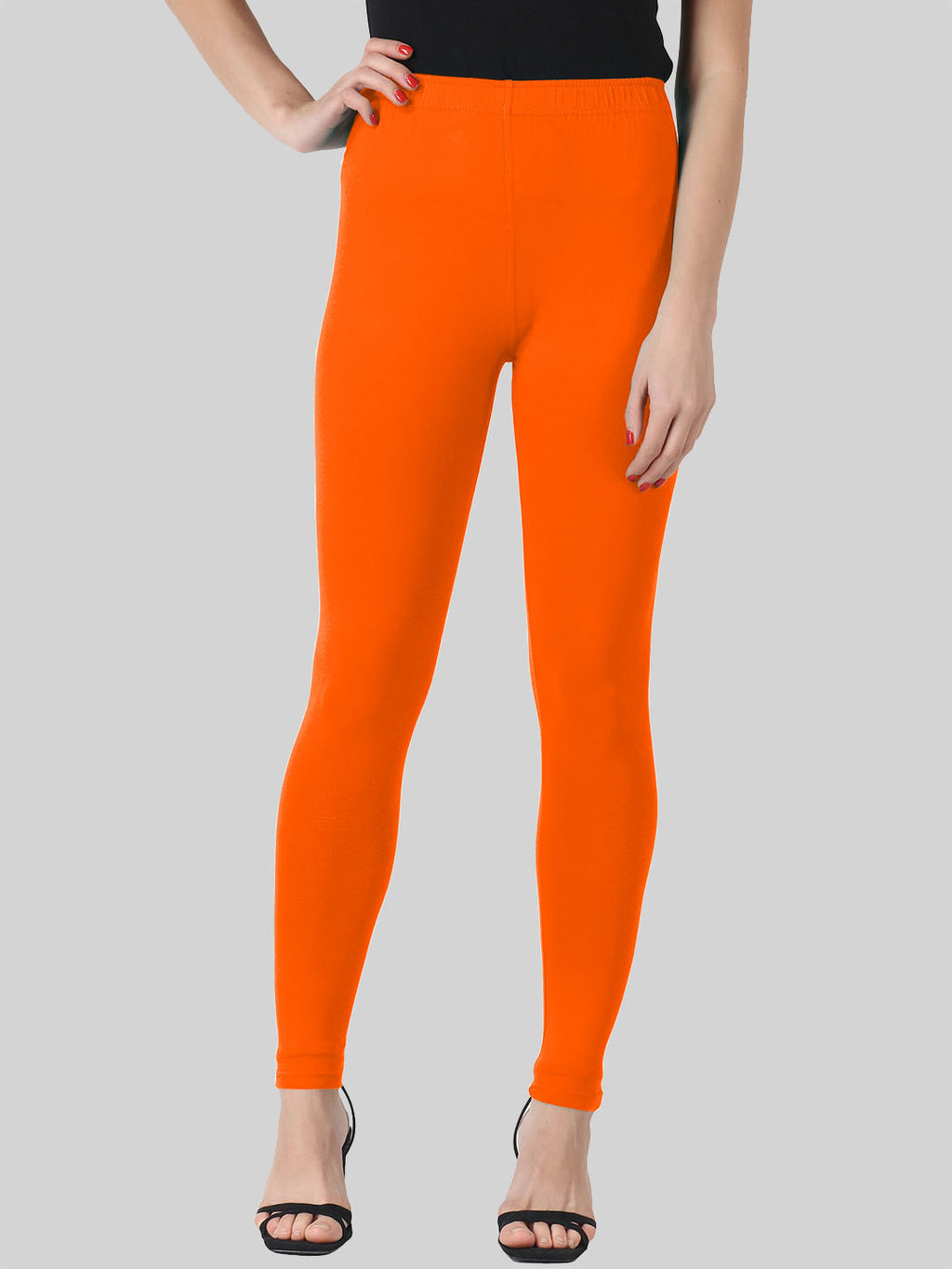 Saundarya Women’s Slim Fit Ankle Length Super Combed Cotton Rich Lycra Fabric Tailored Cut Stretchable Solid Plain Color Leggings; Dark Orange