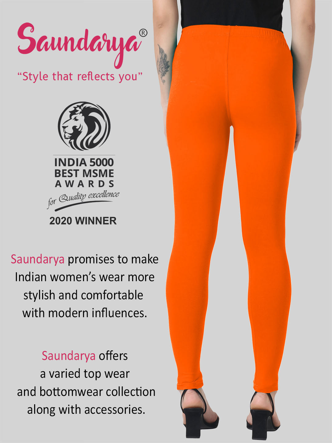 Saundarya Women’s Slim Fit Ankle Length Super Combed Cotton Rich Lycra Fabric Tailored Cut Stretchable Solid Plain Color Leggings; Dark Orange