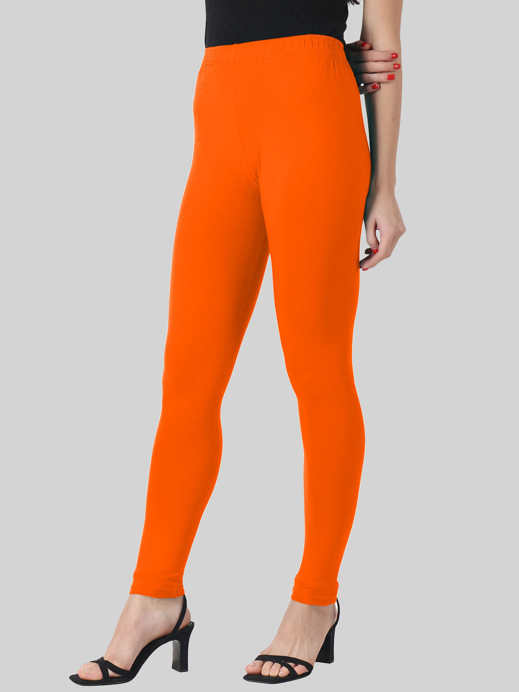 Saundarya Women’s Slim Fit Ankle Length Super Combed Cotton Rich Lycra Fabric Tailored Cut Stretchable Solid Plain Color Leggings; Dark Orange