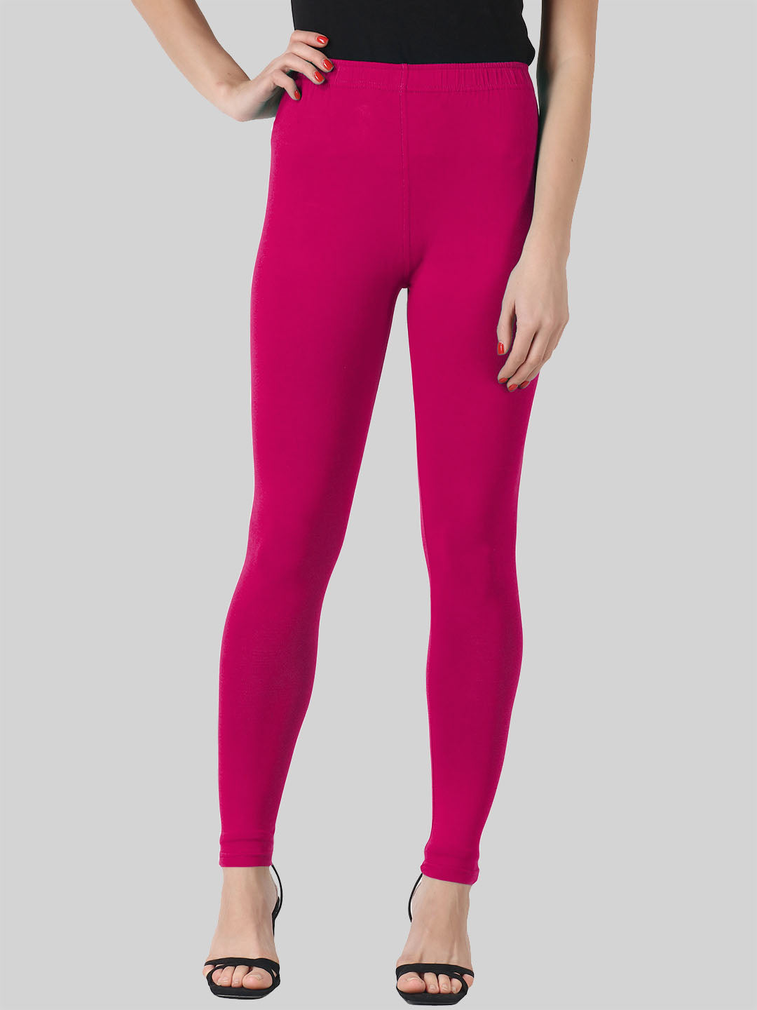 Saundarya Women’s Slim Fit Ankle Length Super Combed Cotton Rich Lycra Fabric Tailored Cut Stretchable Solid Plain Color Leggings; Dark Pink