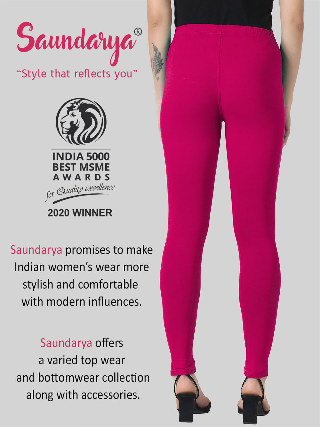 Saundarya Women’s Slim Fit Ankle Length Super Combed Cotton Rich Lycra Fabric Tailored Cut Stretchable Solid Plain Color Leggings; Dark Pink