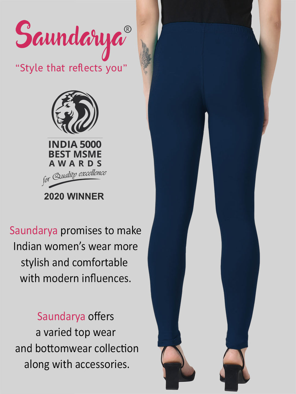 Saundarya Women’s Slim Fit Ankle Length Super Combed Cotton Rich Lycra Fabric Tailored Cut Stretchable Solid Plain Color Leggings; Navy Blue