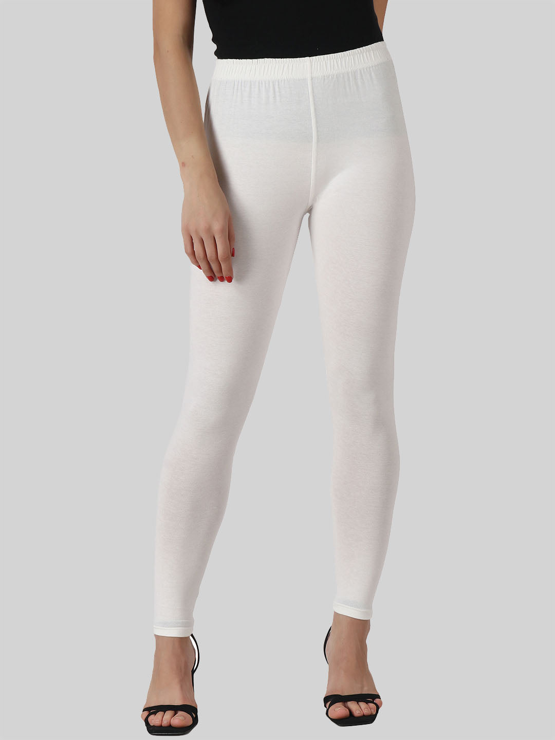 Saundarya Women’s Slim Fit Ankle Length Super Combed Cotton Rich Lycra Fabric Tailored Cut Stretchable Solid Plain Color Leggings; Off White