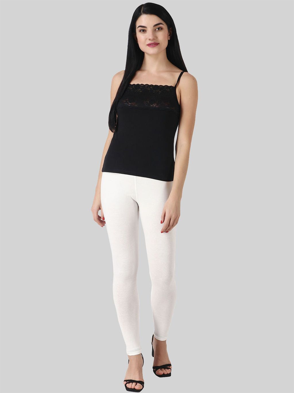 Saundarya Women’s Slim Fit Ankle Length Super Combed Cotton Rich Lycra Fabric Tailored Cut Stretchable Solid Plain Color Leggings; Off White