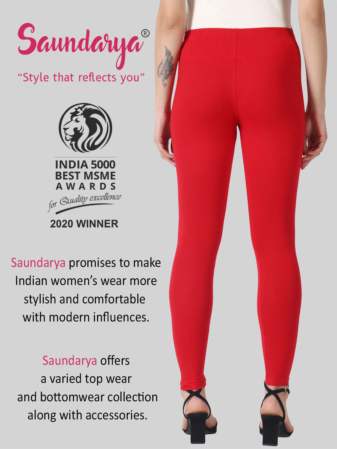 Saundarya Women’s Slim Fit Ankle Length Super Combed Cotton Rich Lycra Fabric Tailored Cut Stretchable Solid Plain Color Leggings; Red