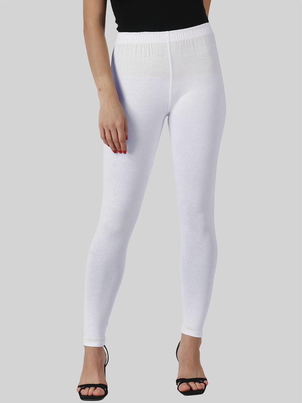 Saundarya Women’s Slim Fit Ankle Length Super Combed Cotton Rich Lycra Fabric Tailored Cut Stretchable Solid Plain Color Leggings; White