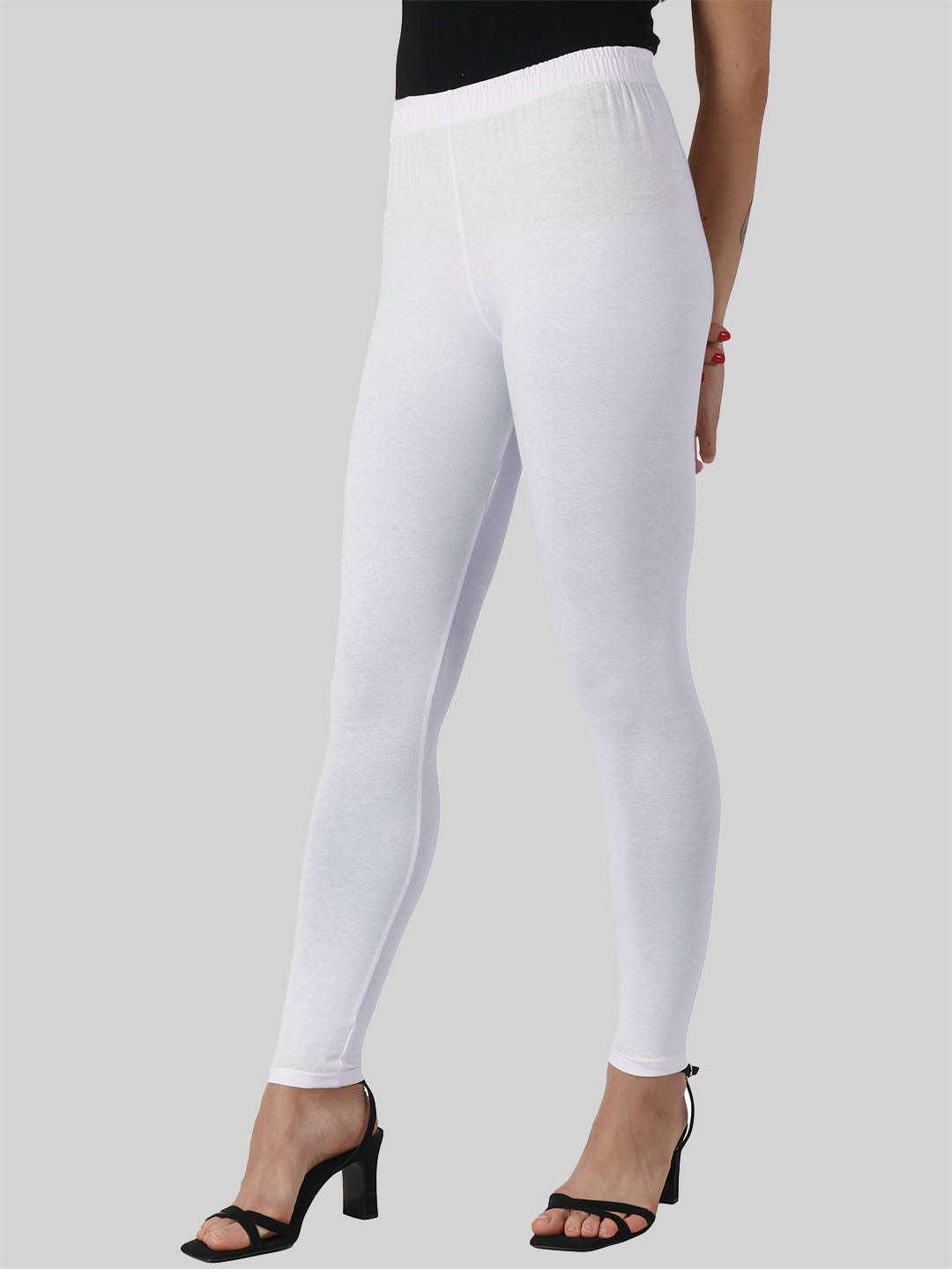 Saundarya Women’s Slim Fit Ankle Length Super Combed Cotton Rich Lycra Fabric Tailored Cut Stretchable Solid Plain Color Leggings; White