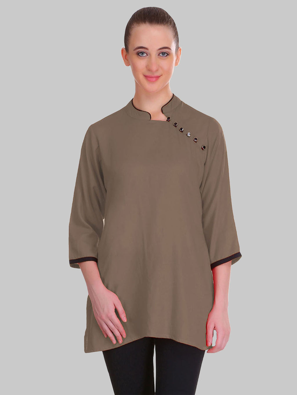 Saundarya Women's Brown Band Collar Top