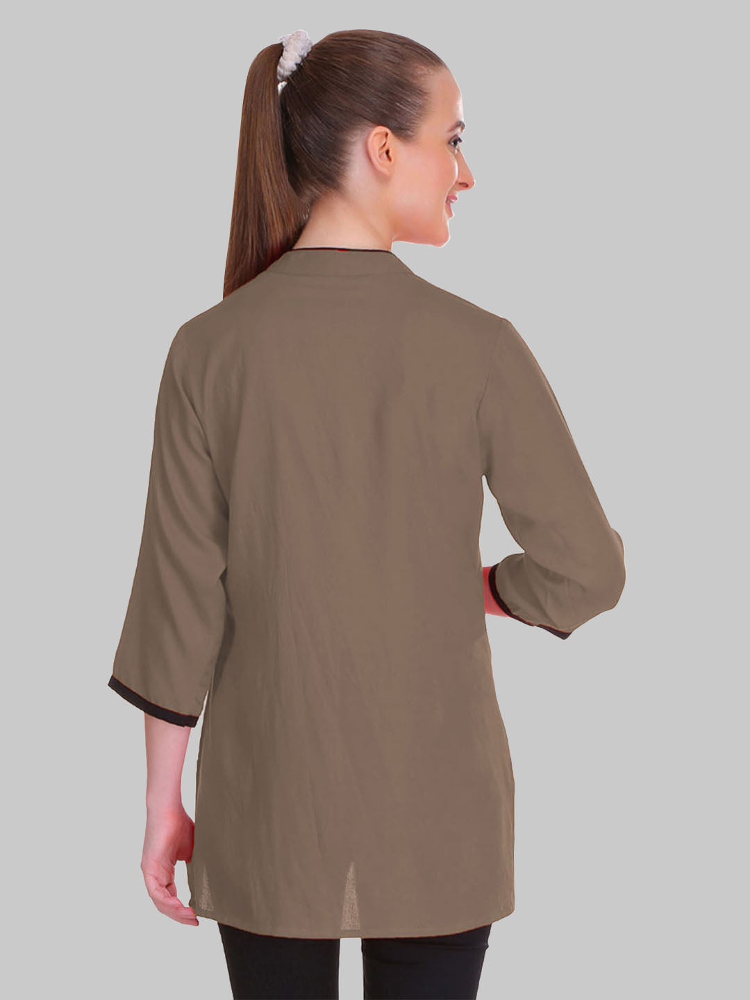 Saundarya Women's Brown Band Collar Top