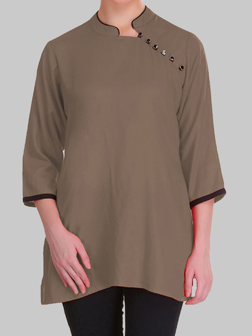 Saundarya Women's Brown Band Collar Top