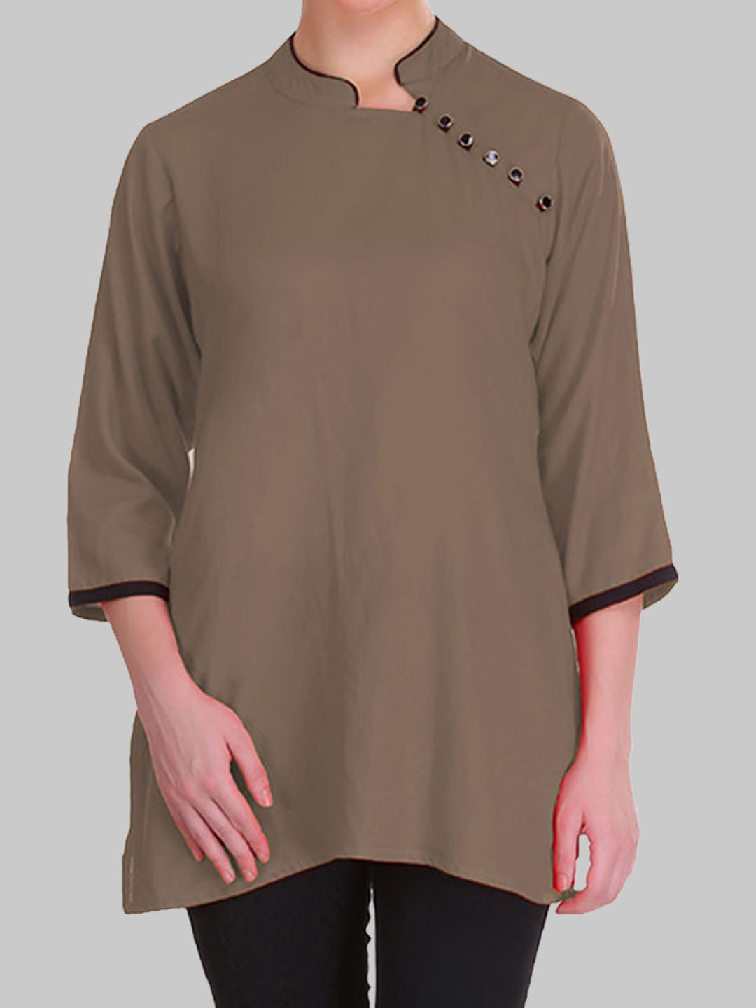 Saundarya Women's Brown Band Collar Top