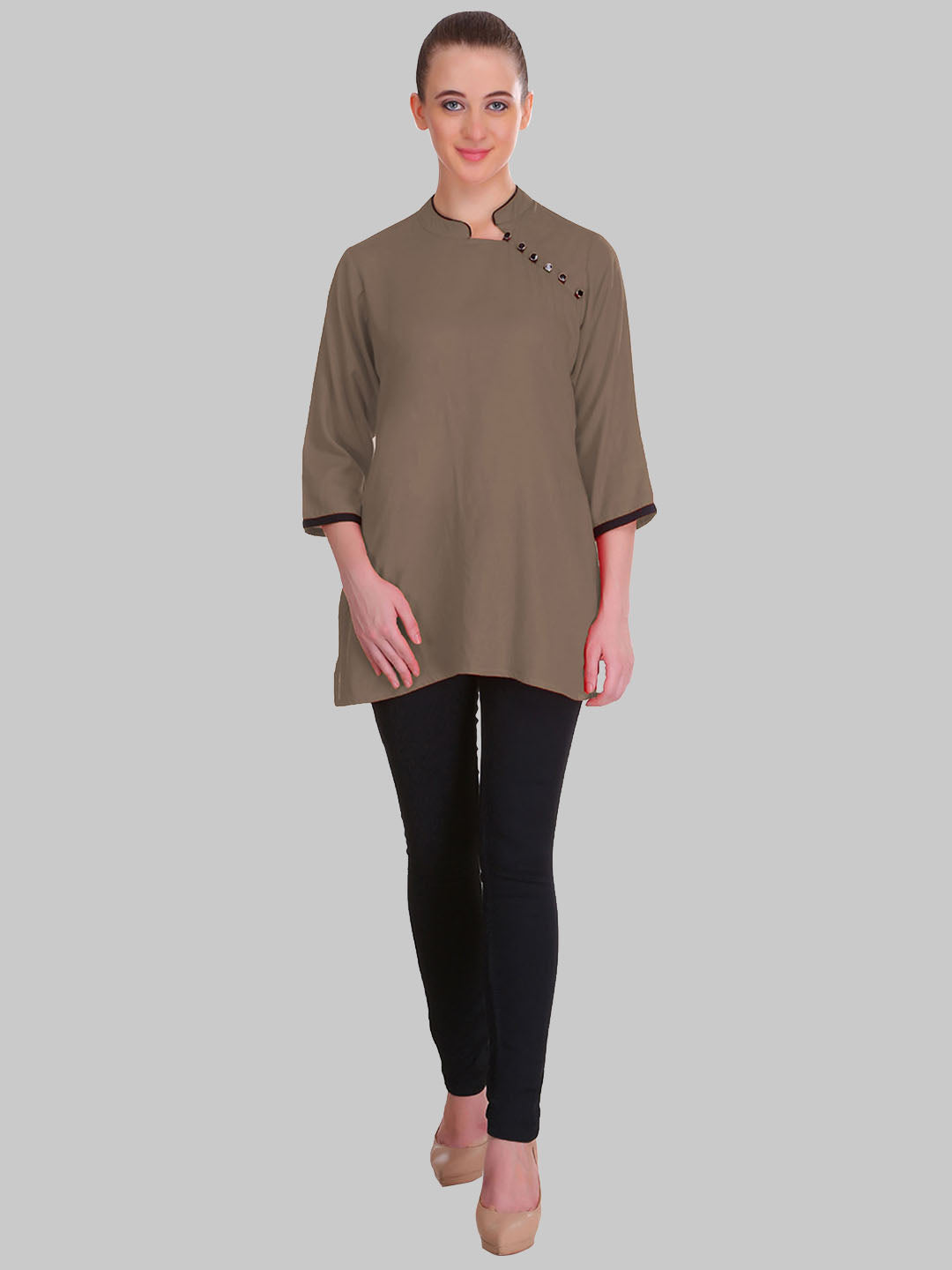 Saundarya Women's Brown Band Collar Top
