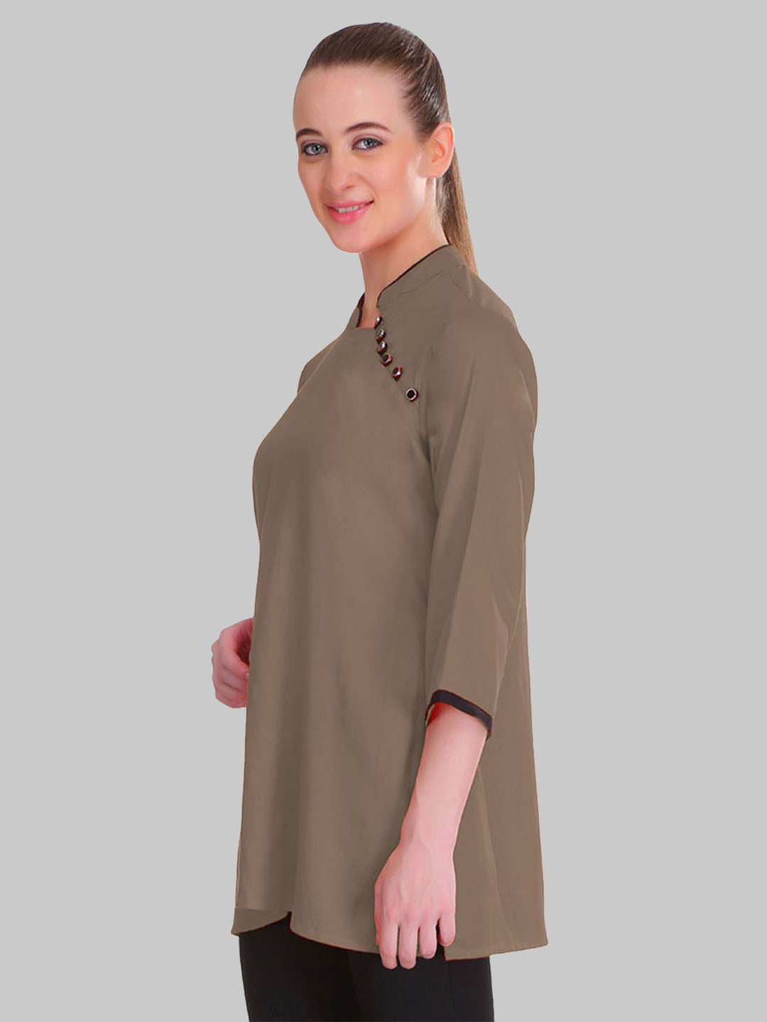 Saundarya Women's Brown Band Collar Top