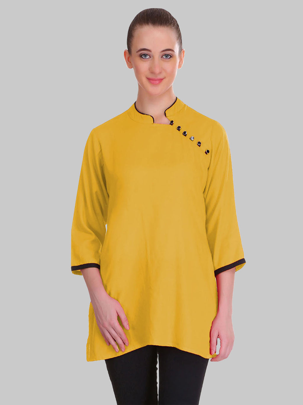 Saundarya Women's Mustard Band Collar Top