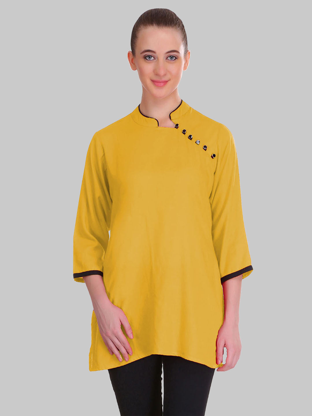 Saundarya Women's Mustard Band Collar Top
