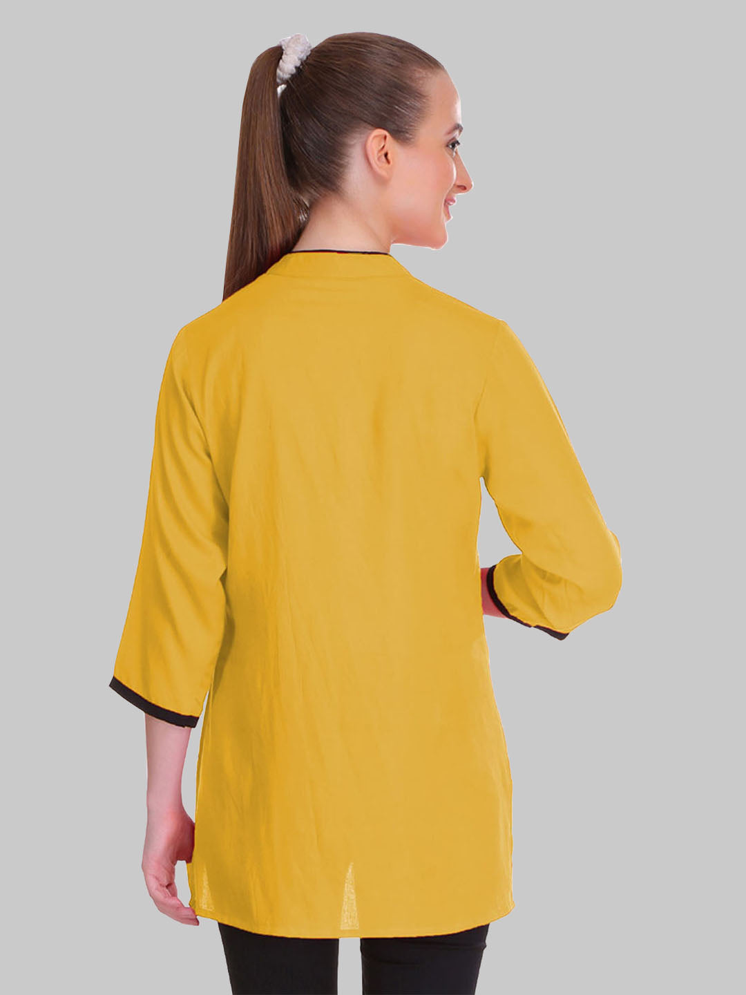 Saundarya Women's Mustard Band Collar Top