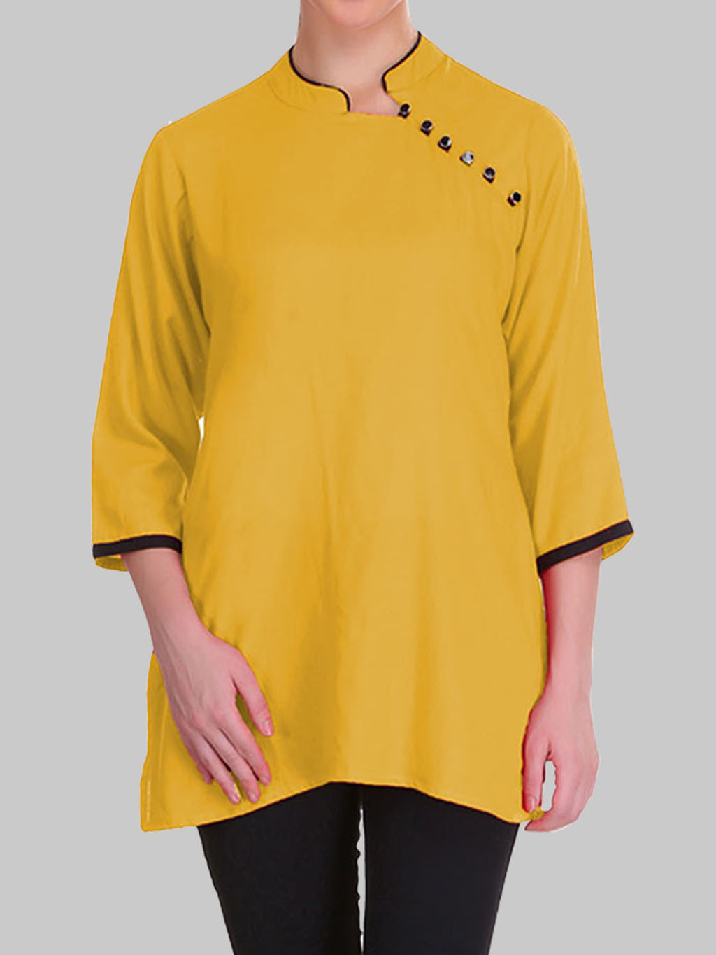 Saundarya Women's Mustard Band Collar Top