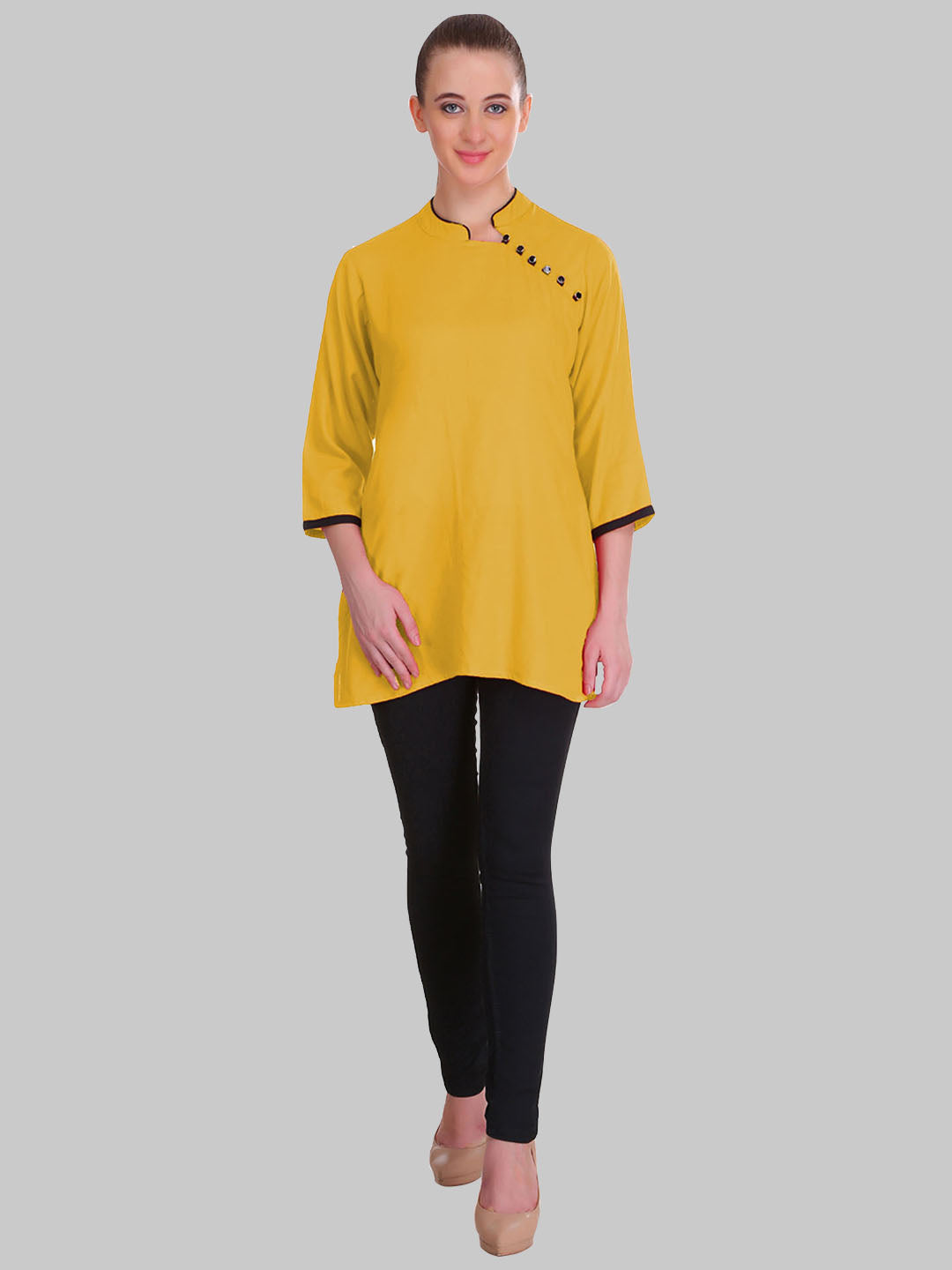 Saundarya Women's Mustard Band Collar Top