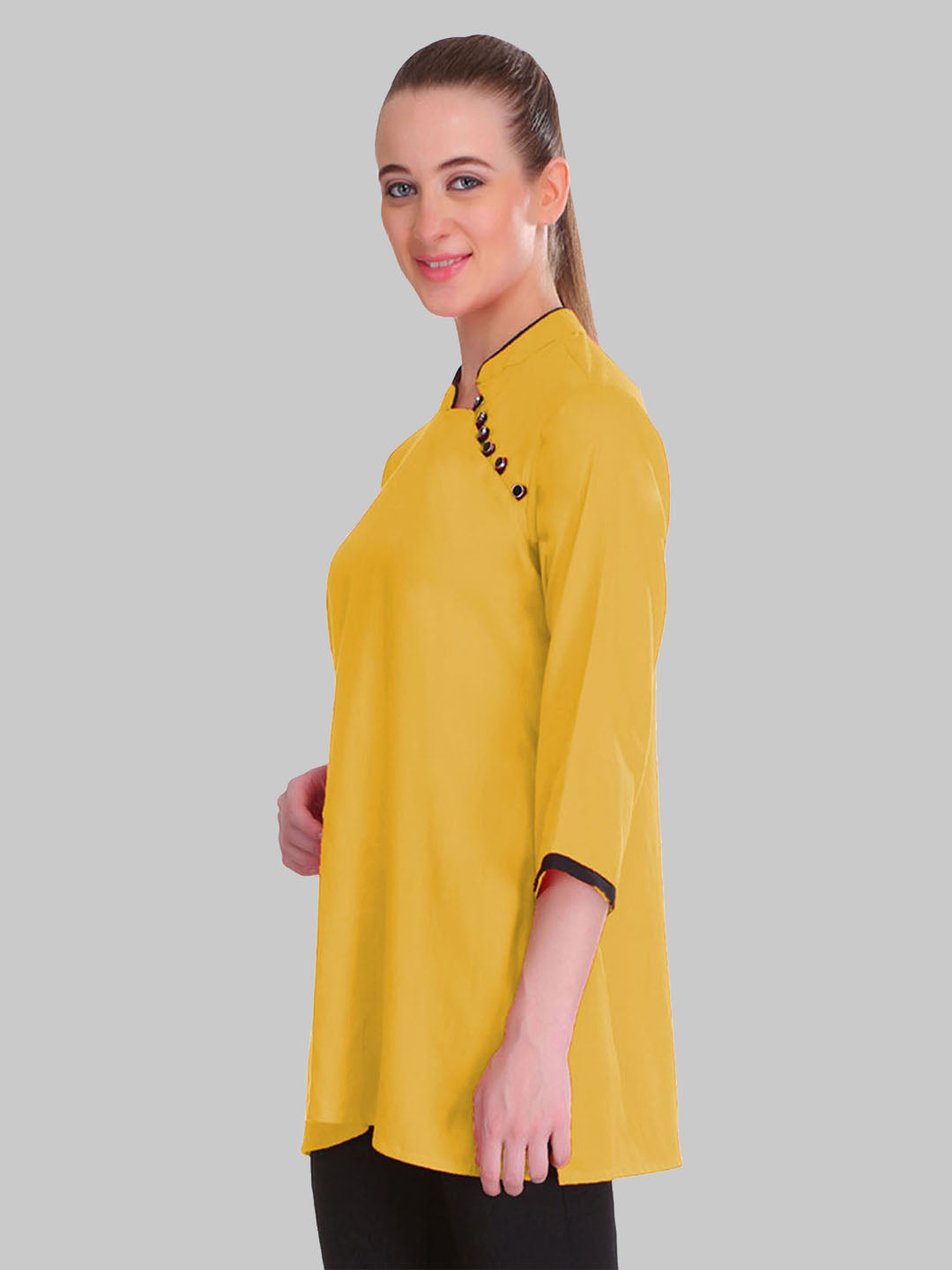 Saundarya Women's Mustard Band Collar Top
