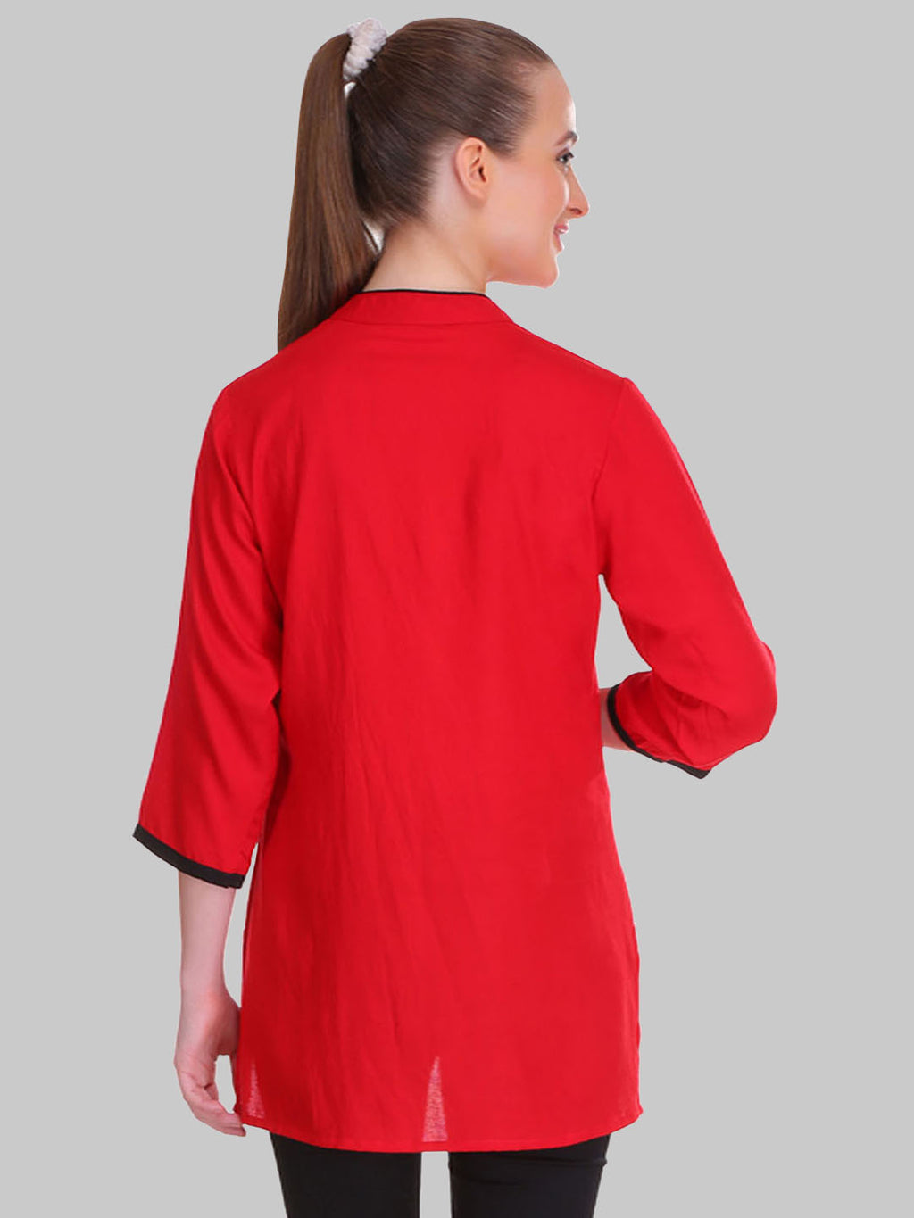 Saundarya Women's Red Band Collar Top