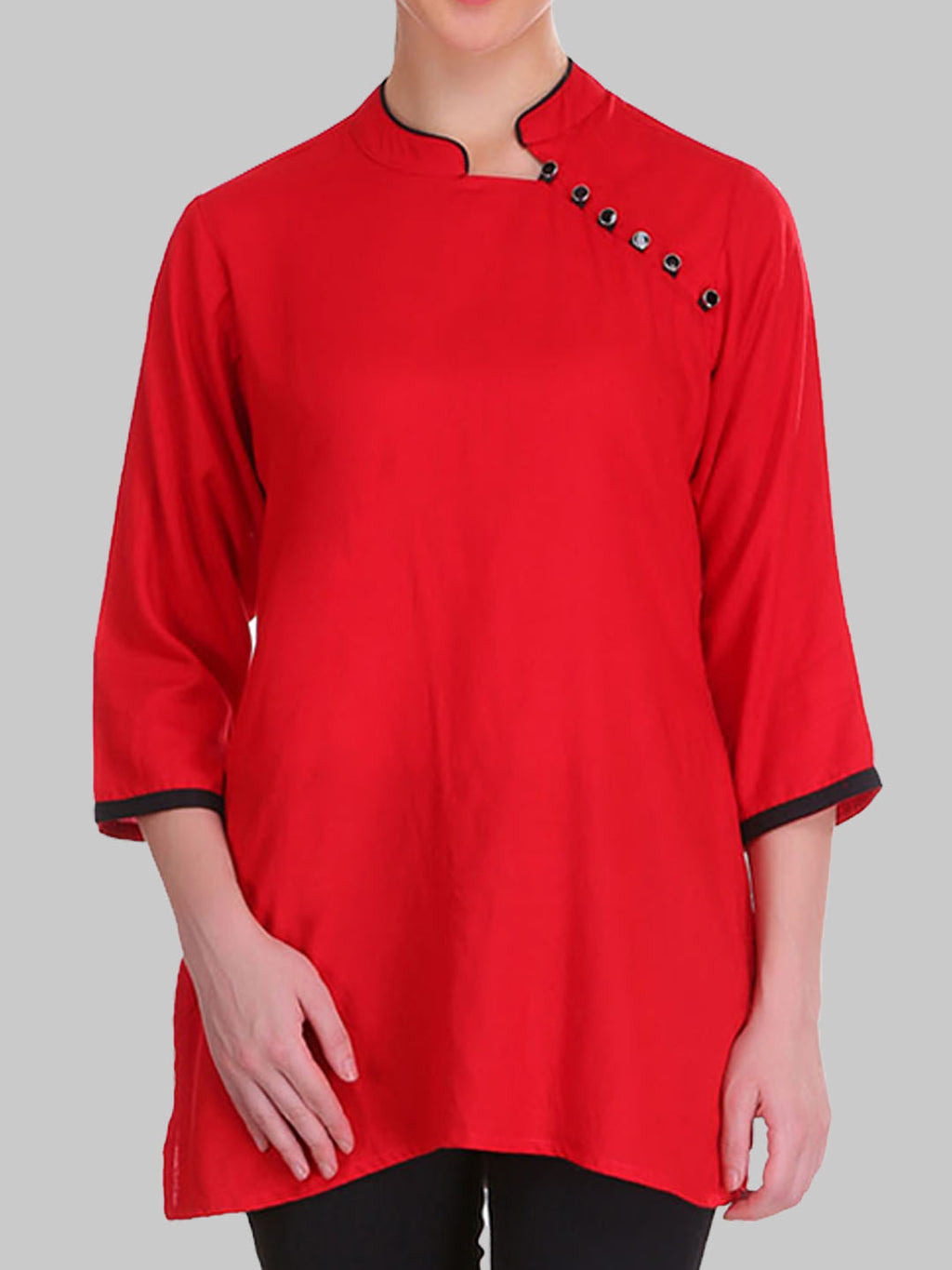 Saundarya Women's Red Band Collar Top