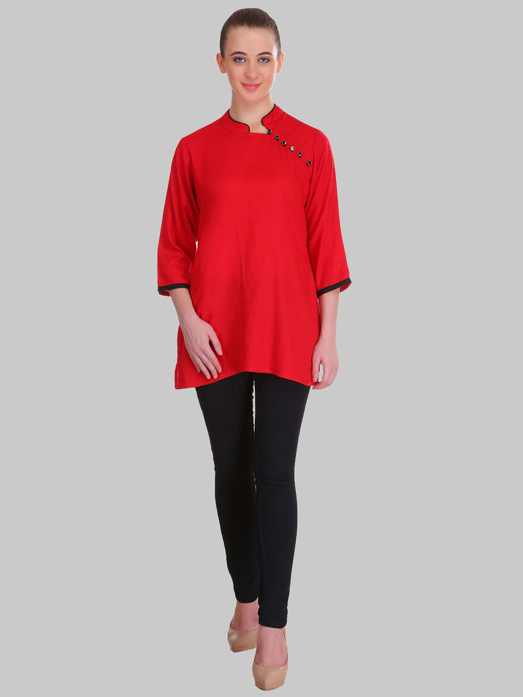 Saundarya Women's Red Band Collar Top