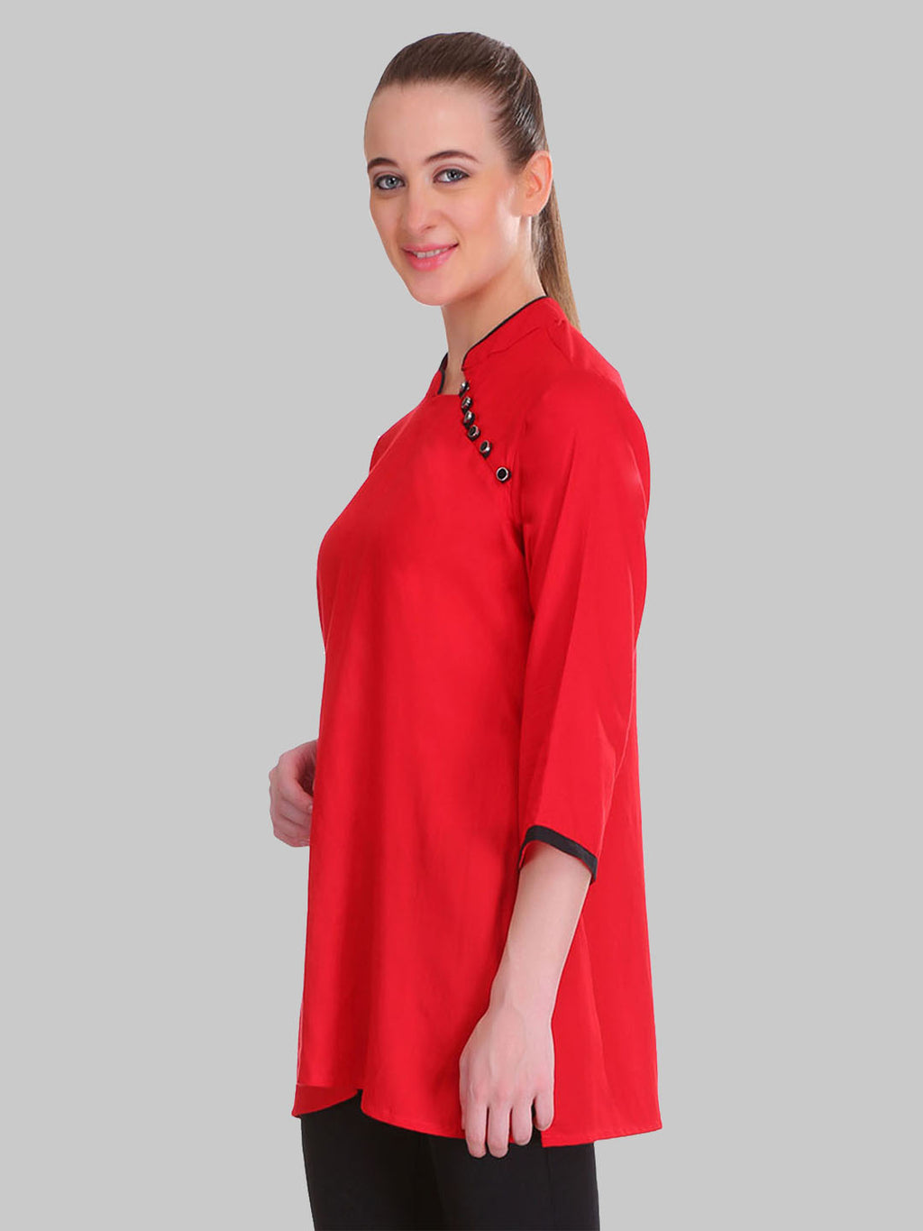Saundarya Women's Red Band Collar Top