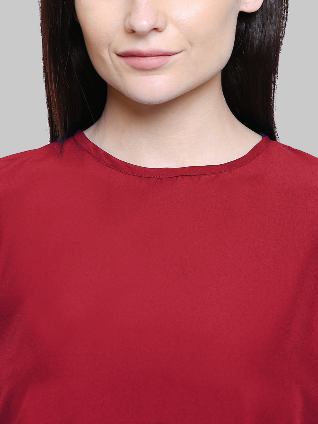 Saundarya Women's Maroon American Crepe Bell Sleeve Top