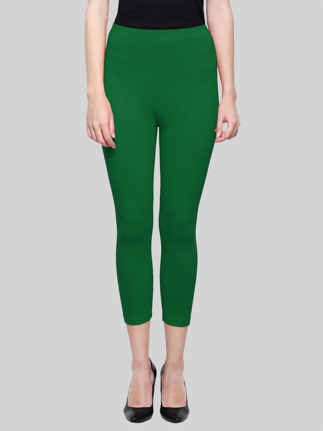 Bottle Green Calf Length Leggings Cotton