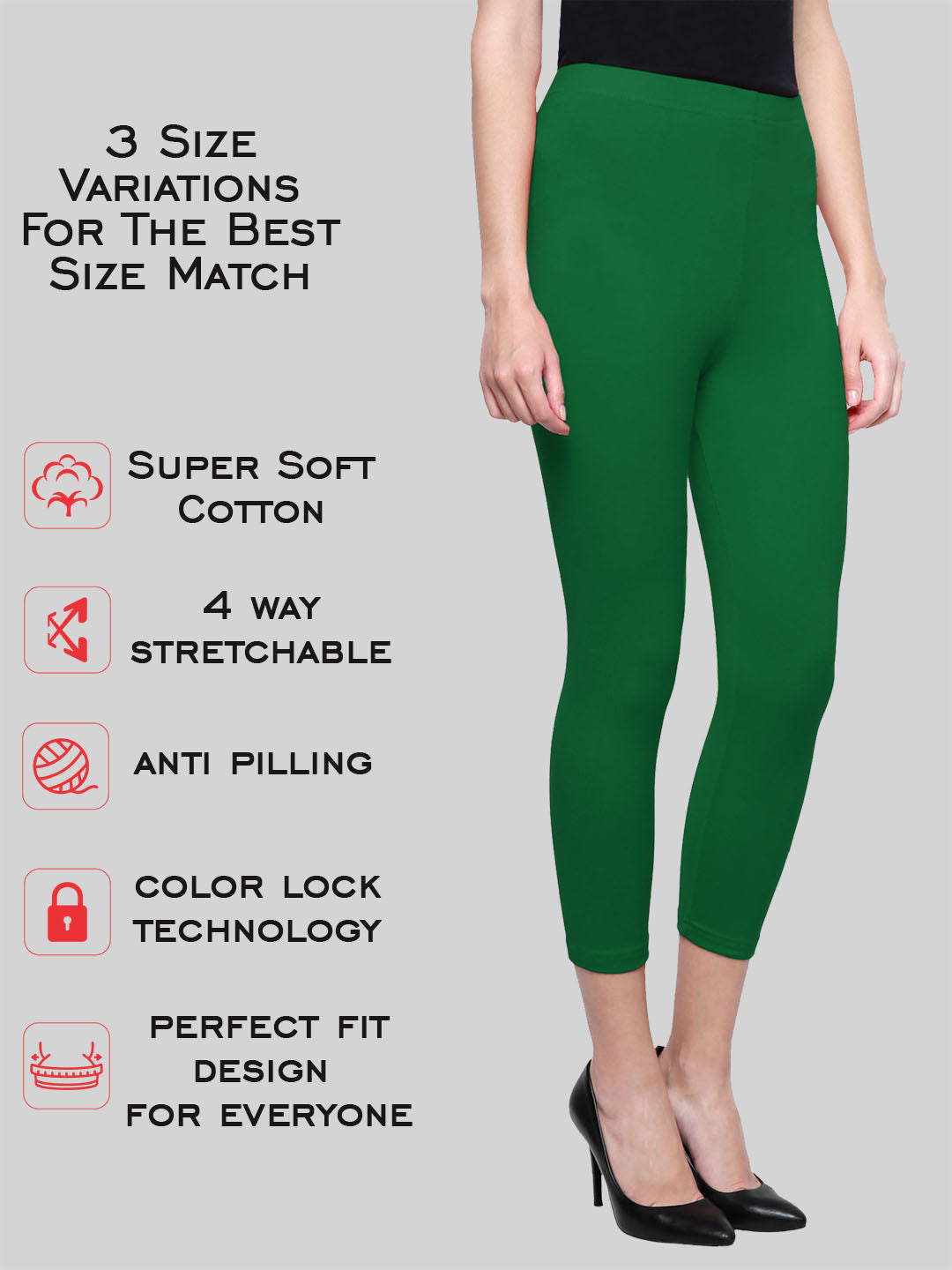 Bottle Green Calf Length Leggings Cotton
