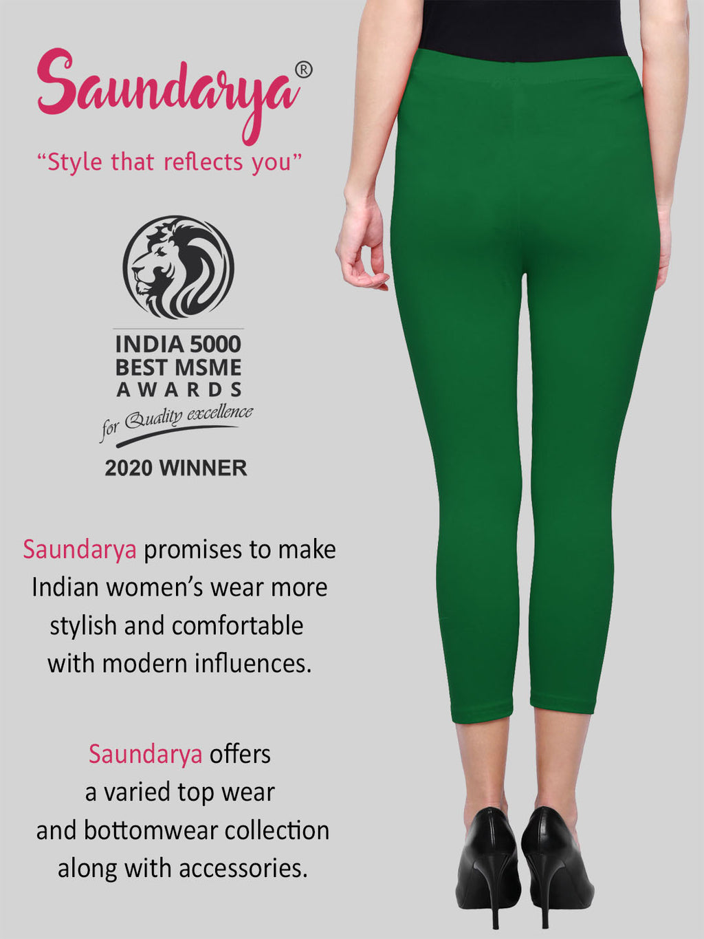 Bottle Green Calf Length Leggings Cotton