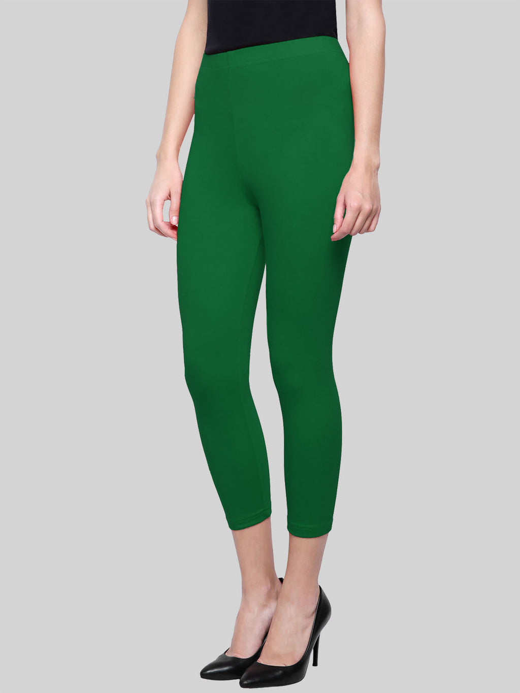 Bottle Green Calf Length Leggings Cotton