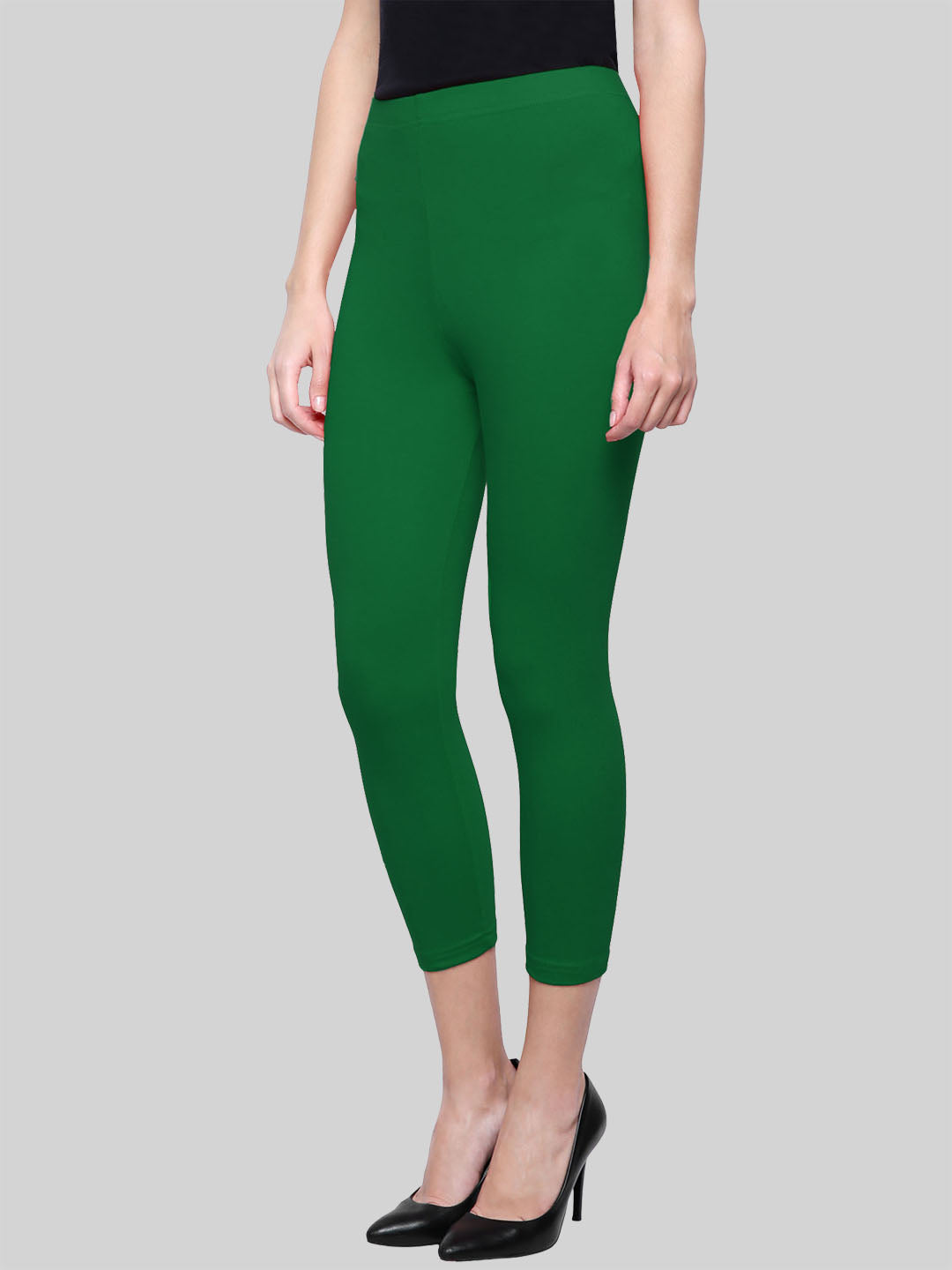 Bottle Green Calf Length Leggings Cotton