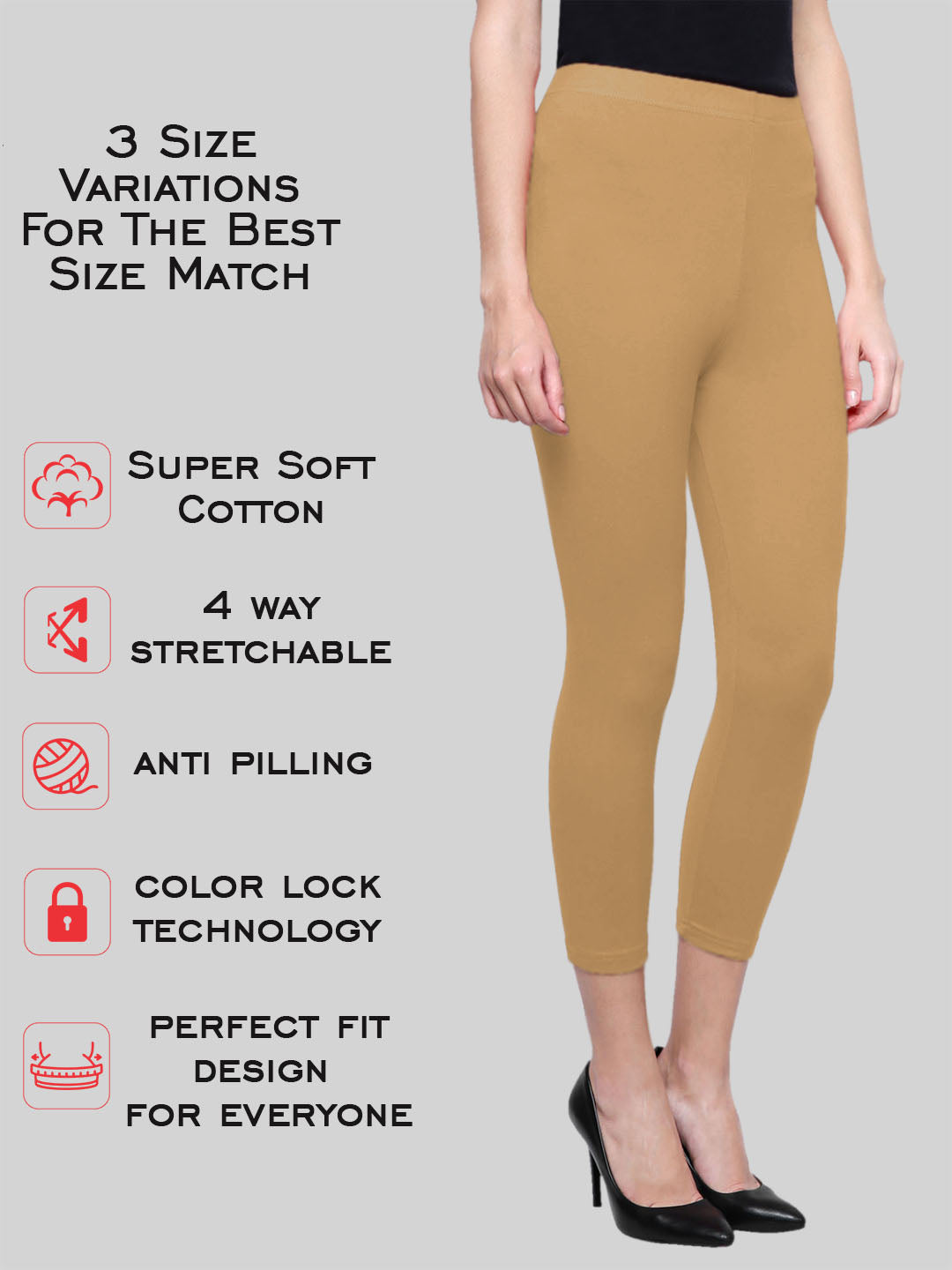 Dark Beige Calf Length Leggings Cotton