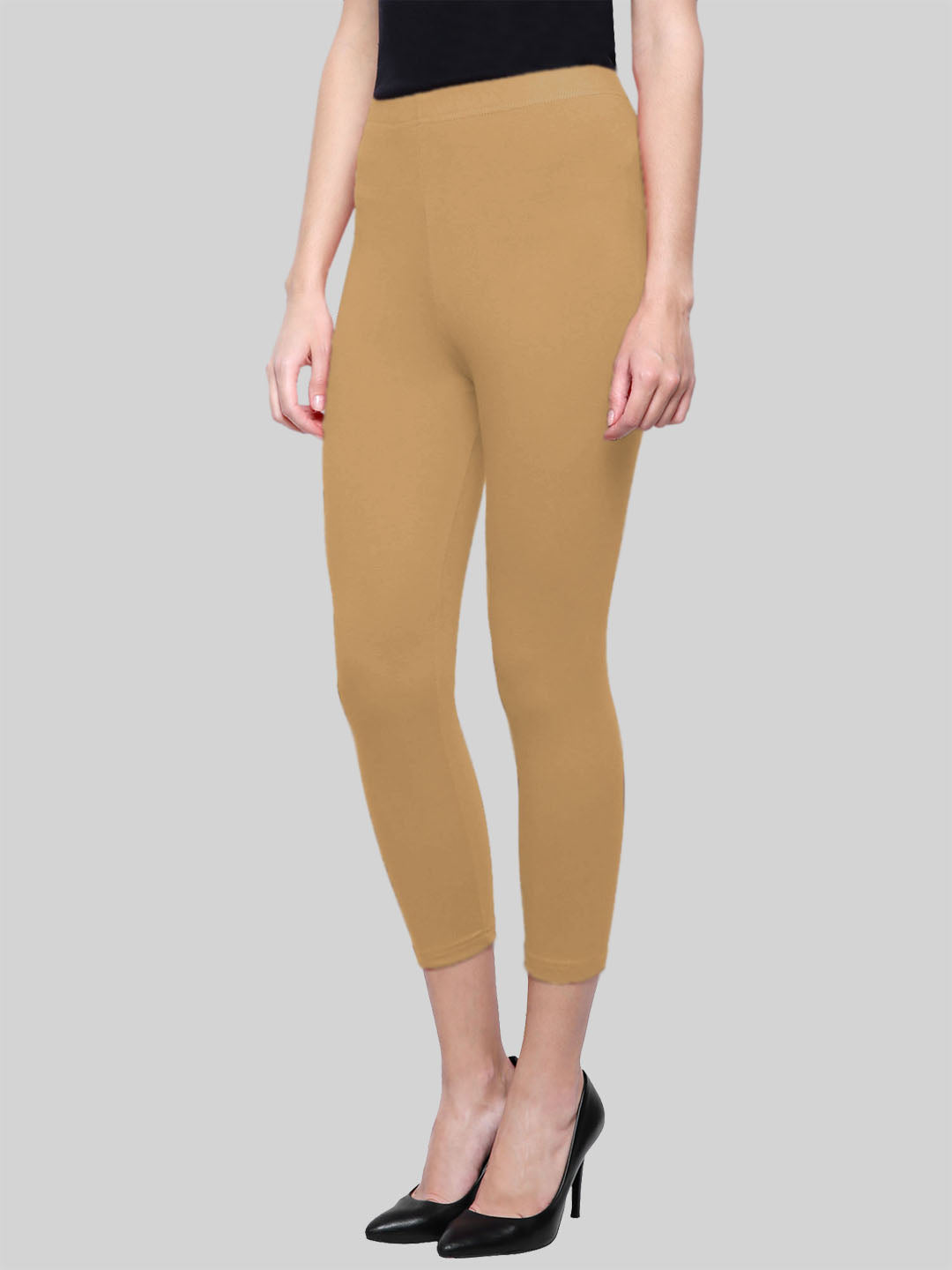 Dark Beige Calf Length Leggings Cotton