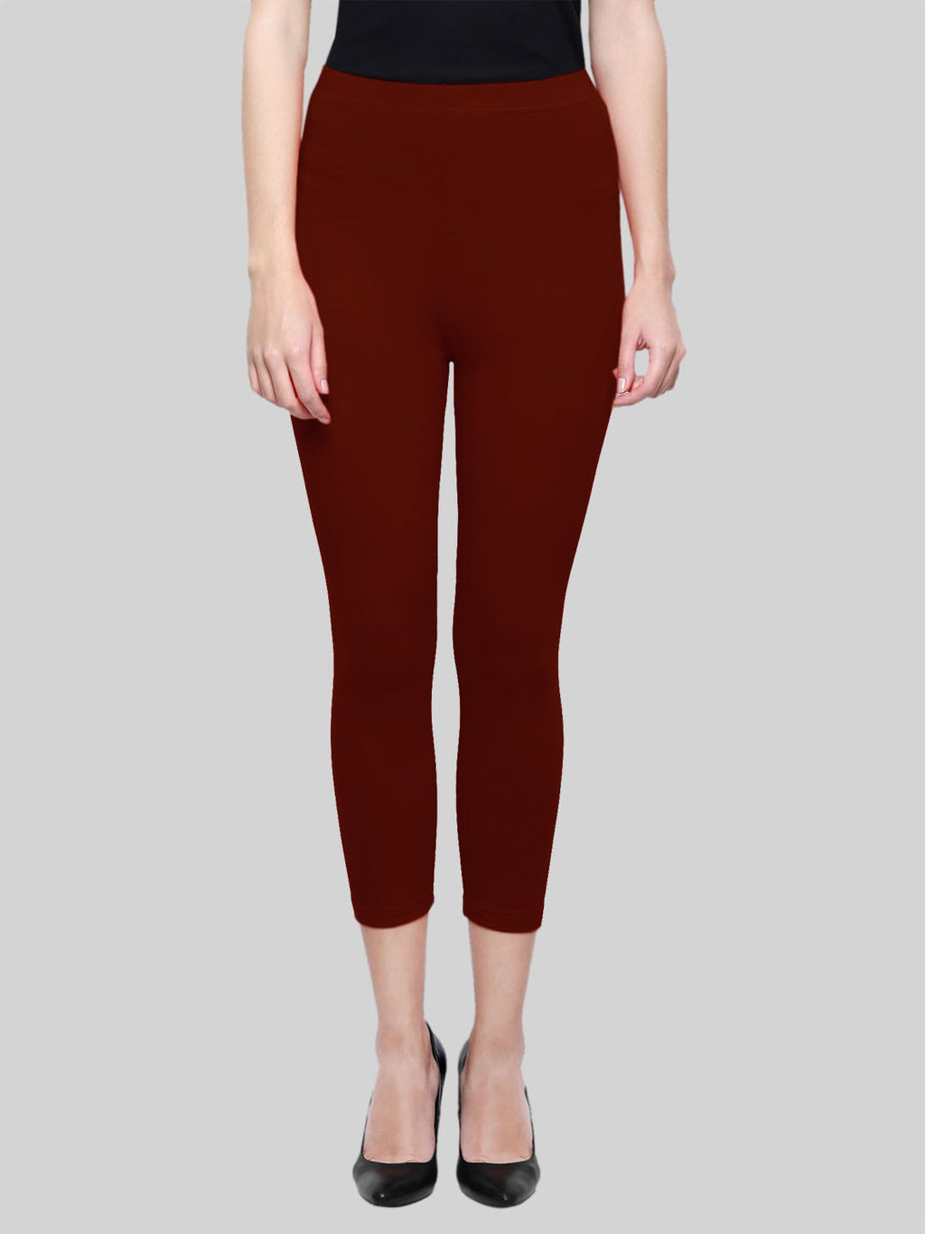 Dark Maroon Calf Length Leggings Cotton