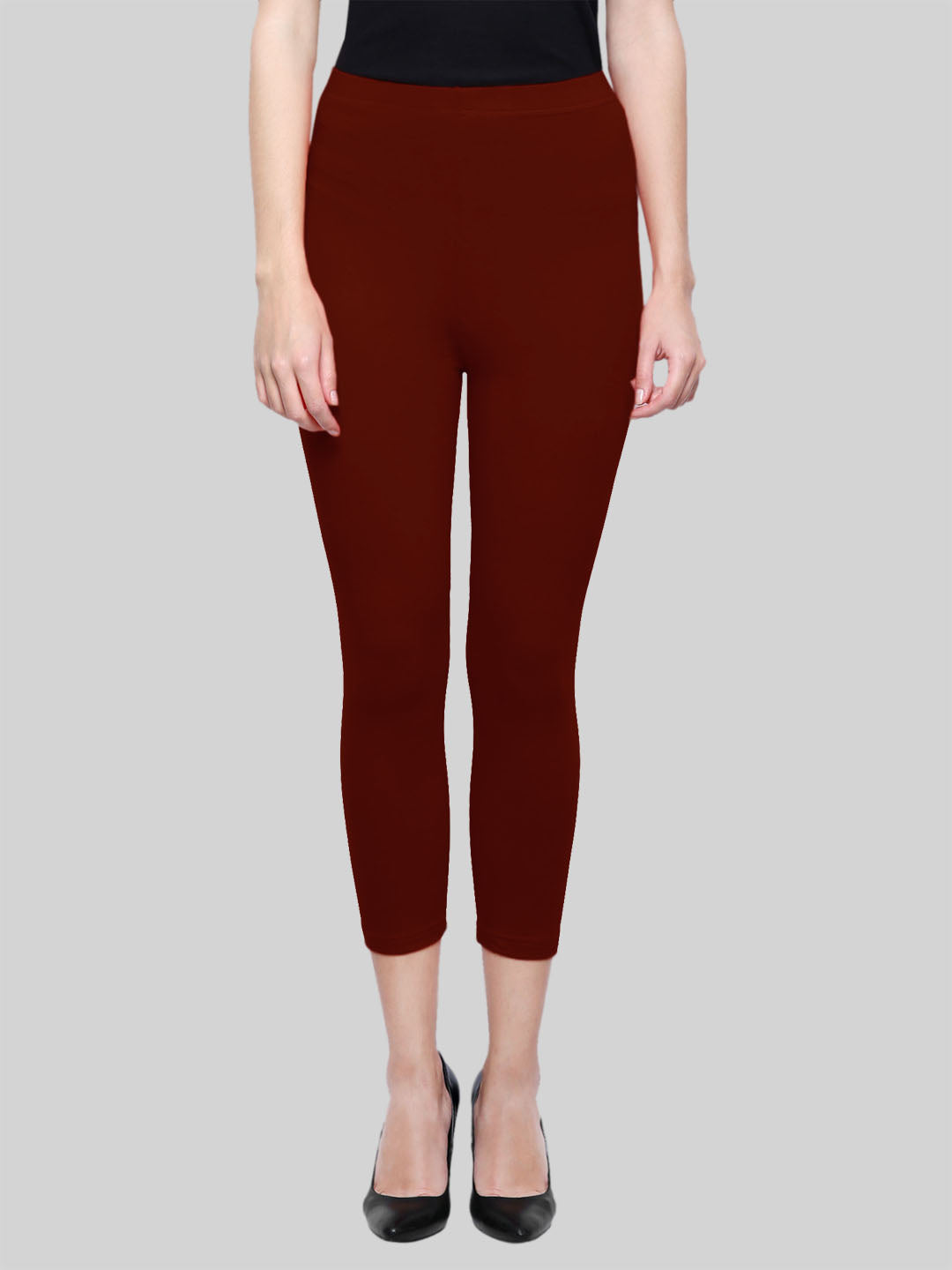 Dark Maroon Calf Length Leggings Cotton