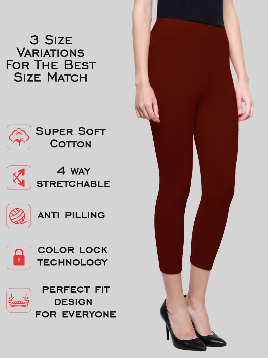 Dark Maroon Calf Length Leggings Cotton