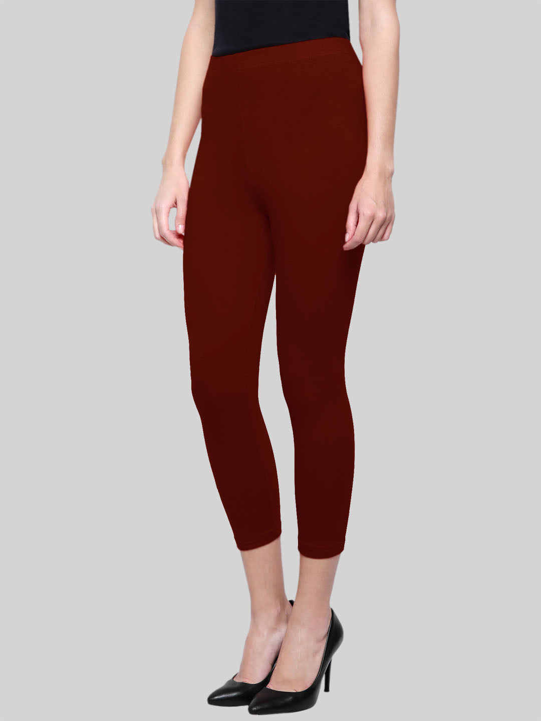 Dark Maroon Calf Length Leggings Cotton