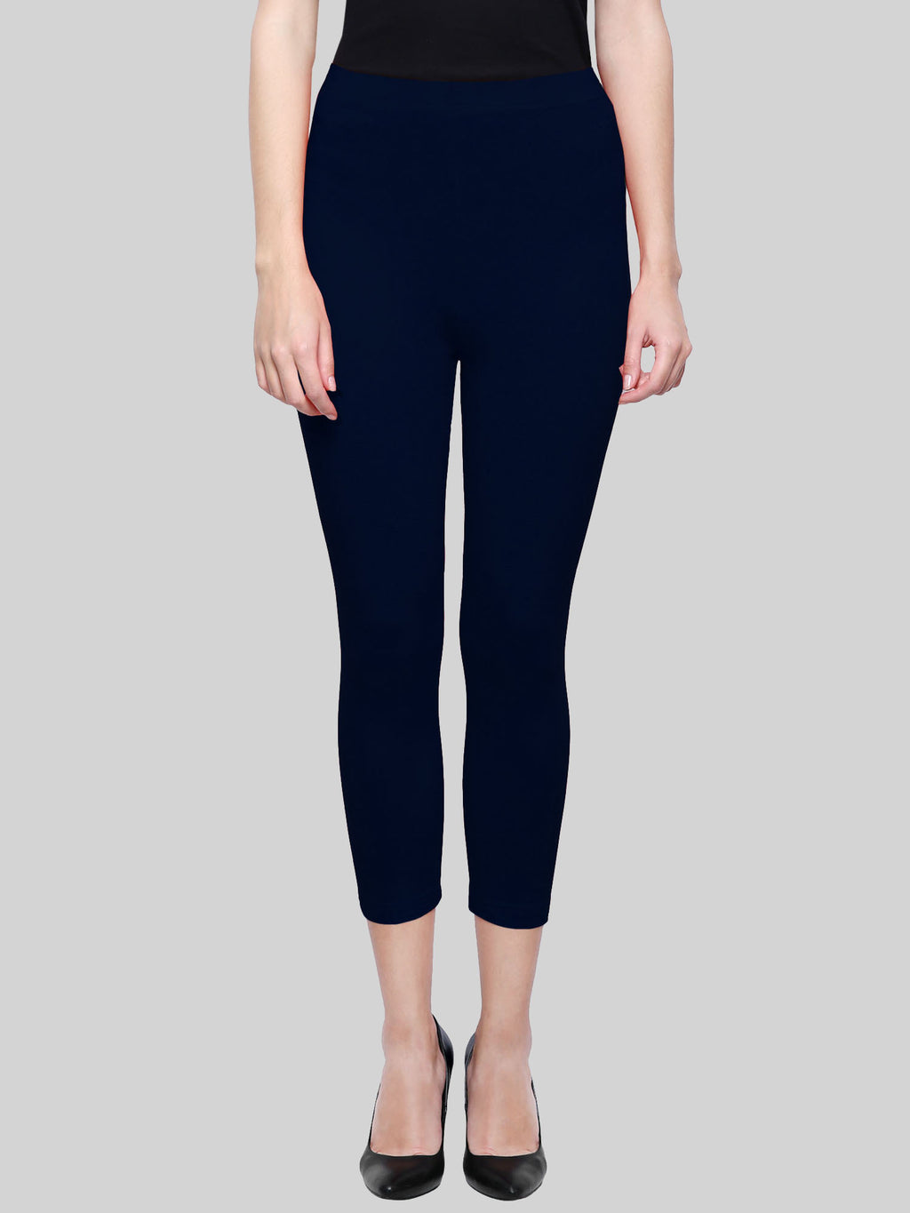 Saundarya Women’s Slim Fit Calf Length Super Combed Cotton Rich Lycra Fabric Tailored Cut Stretchable Solid Plain Color Leggings; Navy Blue