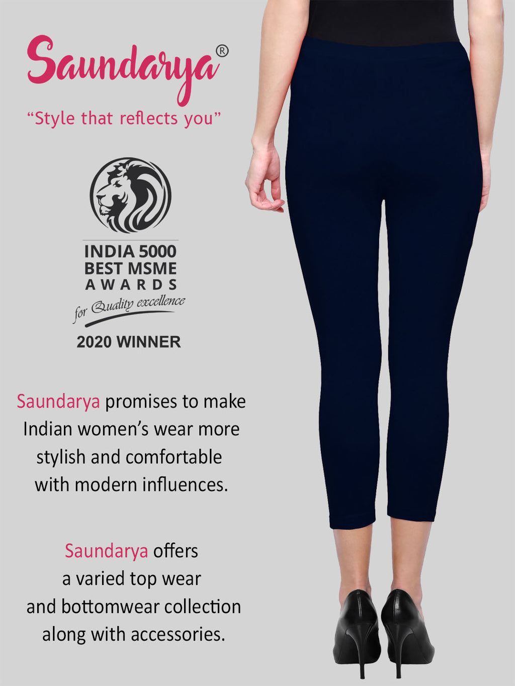 Saundarya Women’s Slim Fit Calf Length Super Combed Cotton Rich Lycra Fabric Tailored Cut Stretchable Solid Plain Color Leggings; Navy Blue