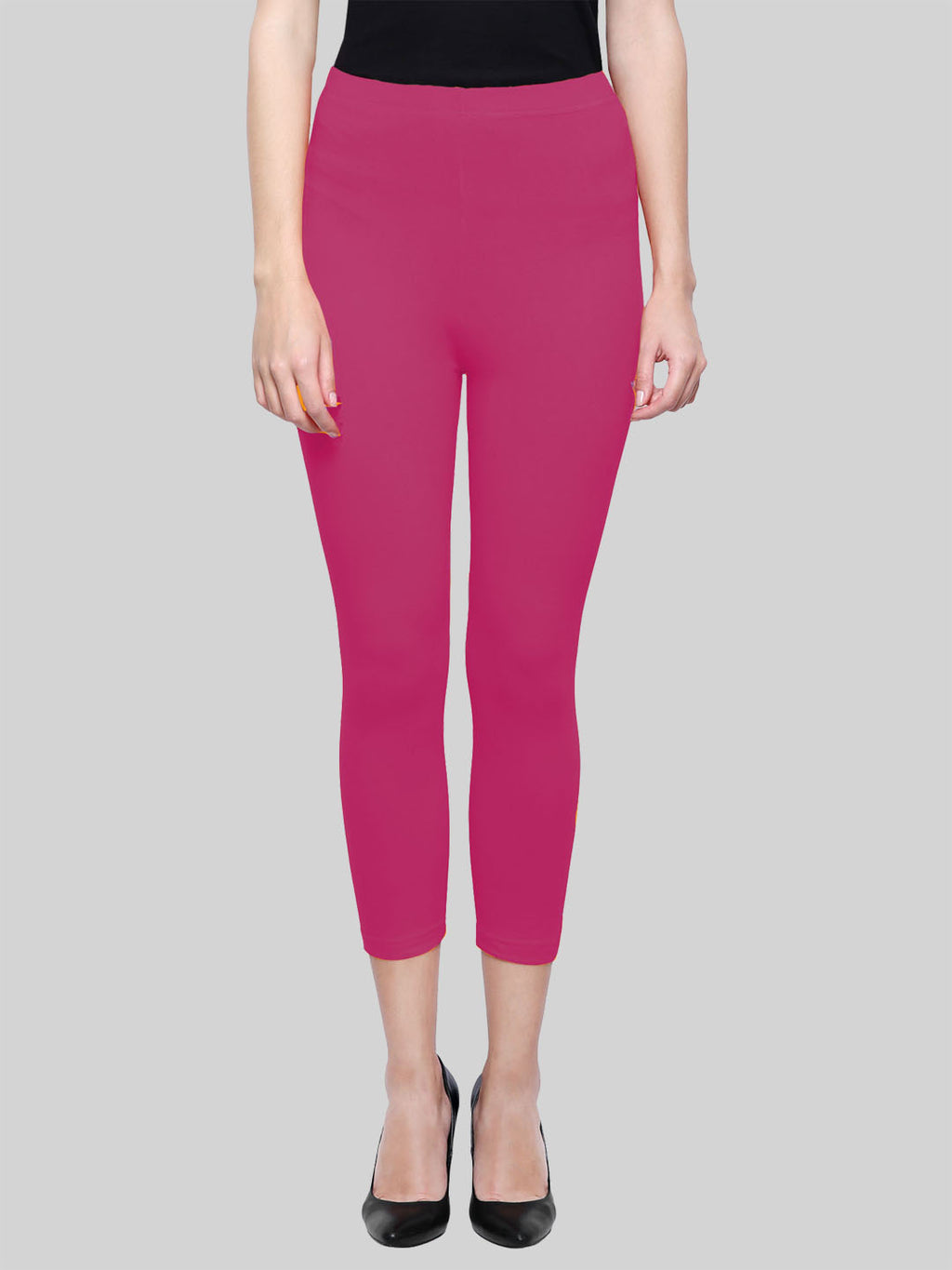 Saundarya Women’s Slim Fit Calf Length Super Combed Cotton Rich Lycra Fabric Tailored Cut Stretchable Solid Plain Color Leggings; Dark Pink