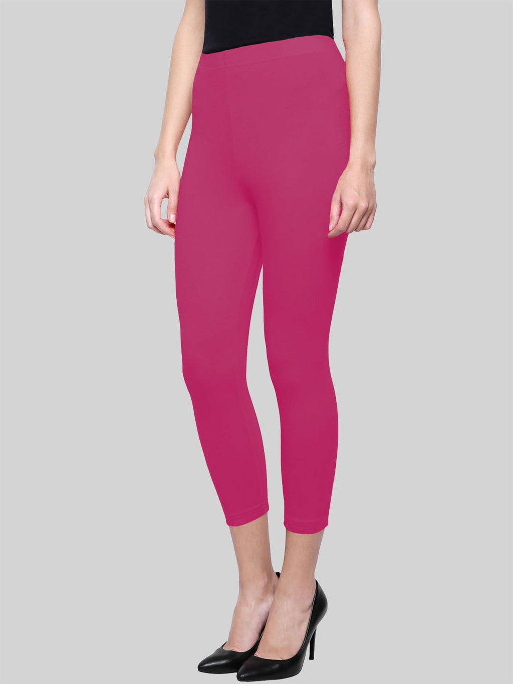 Saundarya Women’s Slim Fit Calf Length Super Combed Cotton Rich Lycra Fabric Tailored Cut Stretchable Solid Plain Color Leggings; Dark Pink