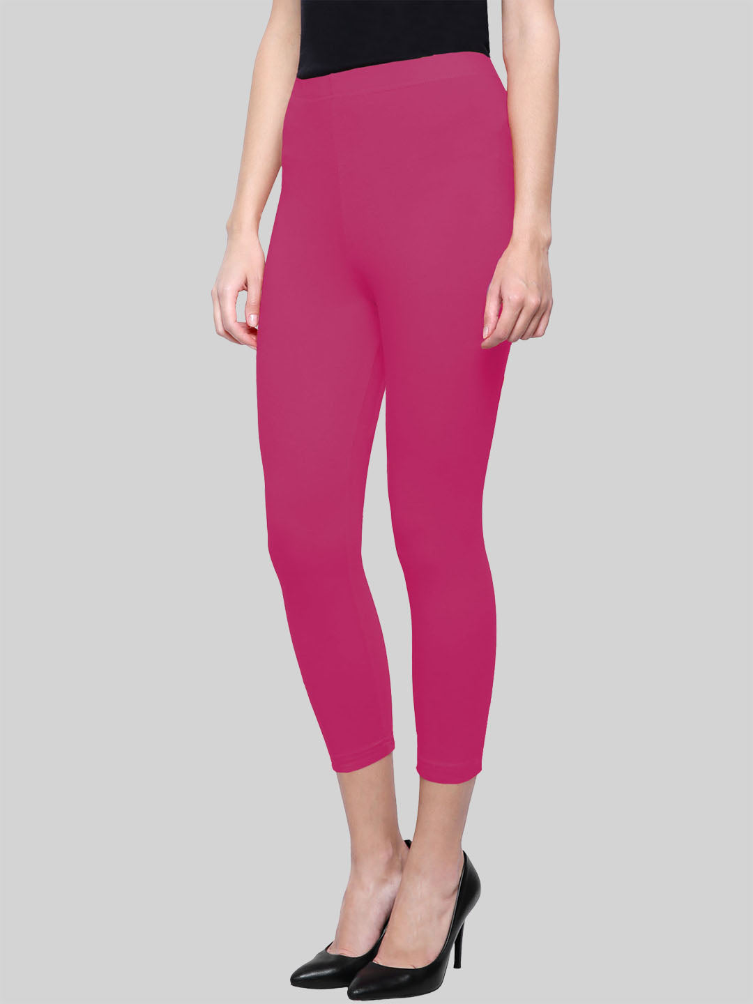 Saundarya Women’s Slim Fit Calf Length Super Combed Cotton Rich Lycra Fabric Tailored Cut Stretchable Solid Plain Color Leggings; Dark Pink