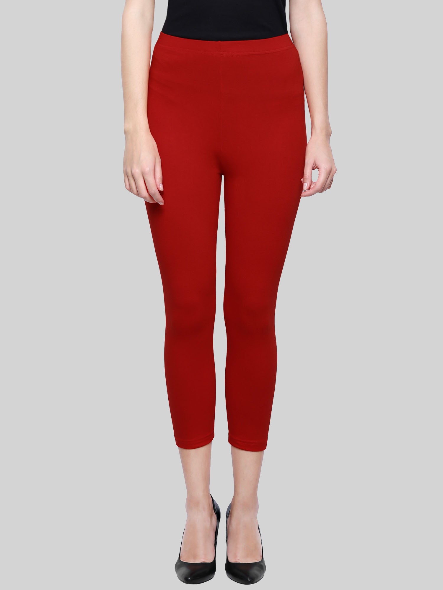 Saundarya Women’s Slim Fit Calf Length Super Combed Cotton Rich Lycra Fabric Tailored Cut Stretchable Solid Plain Color Leggings; Red