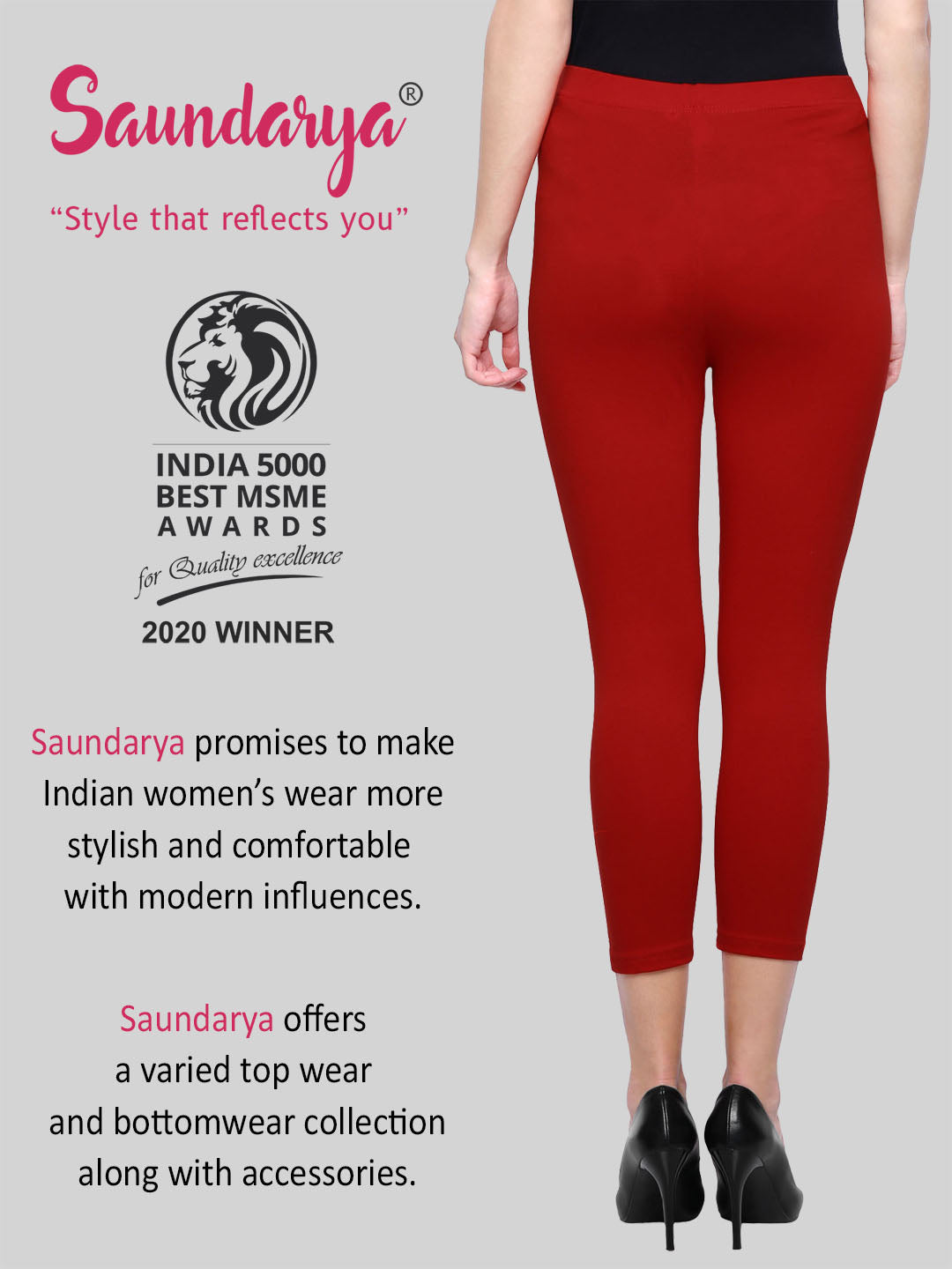 Saundarya Women’s Slim Fit Calf Length Super Combed Cotton Rich Lycra Fabric Tailored Cut Stretchable Solid Plain Color Leggings; Red