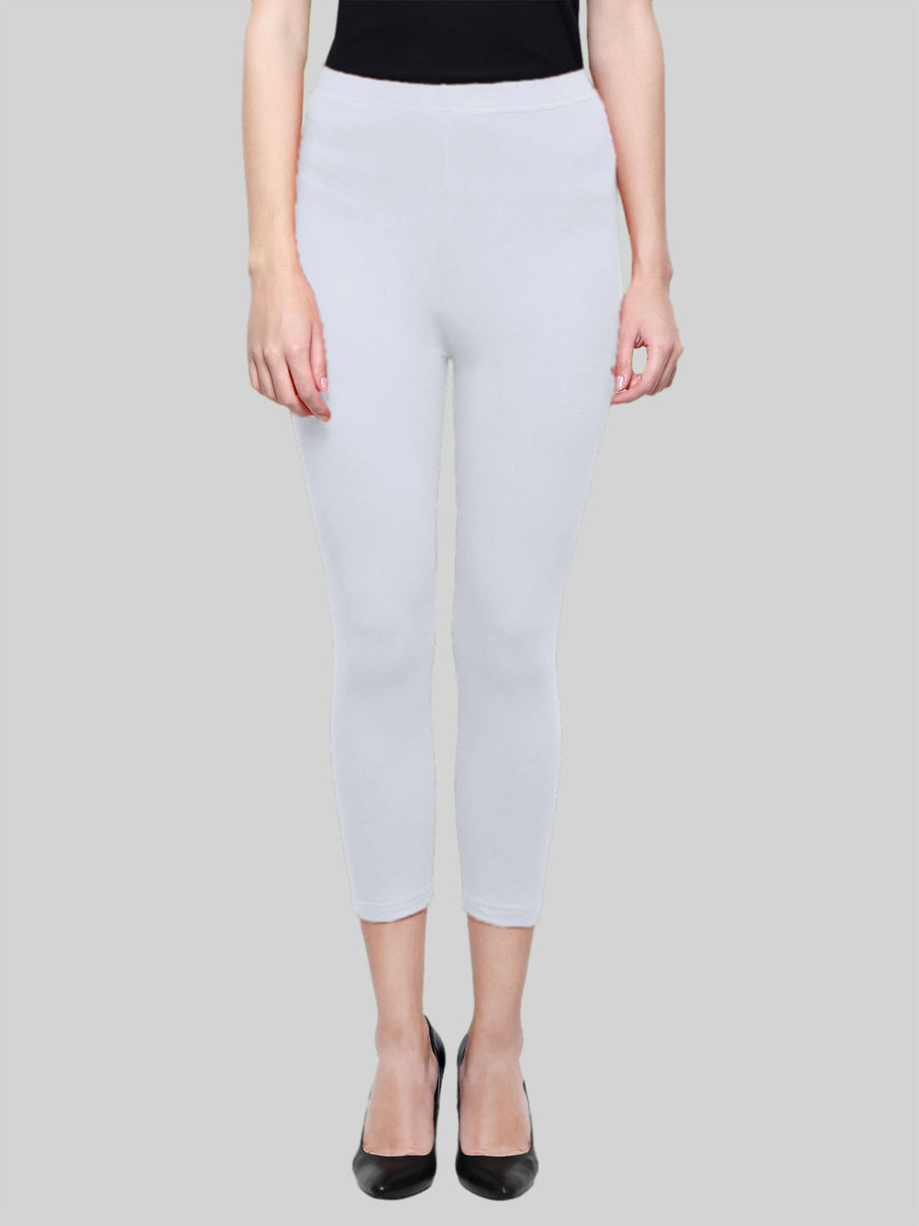 Saundarya Women’s Slim Fit Calf Length Super Combed Cotton Rich Lycra Fabric Tailored Cut Stretchable Solid Plain Color Leggings; White