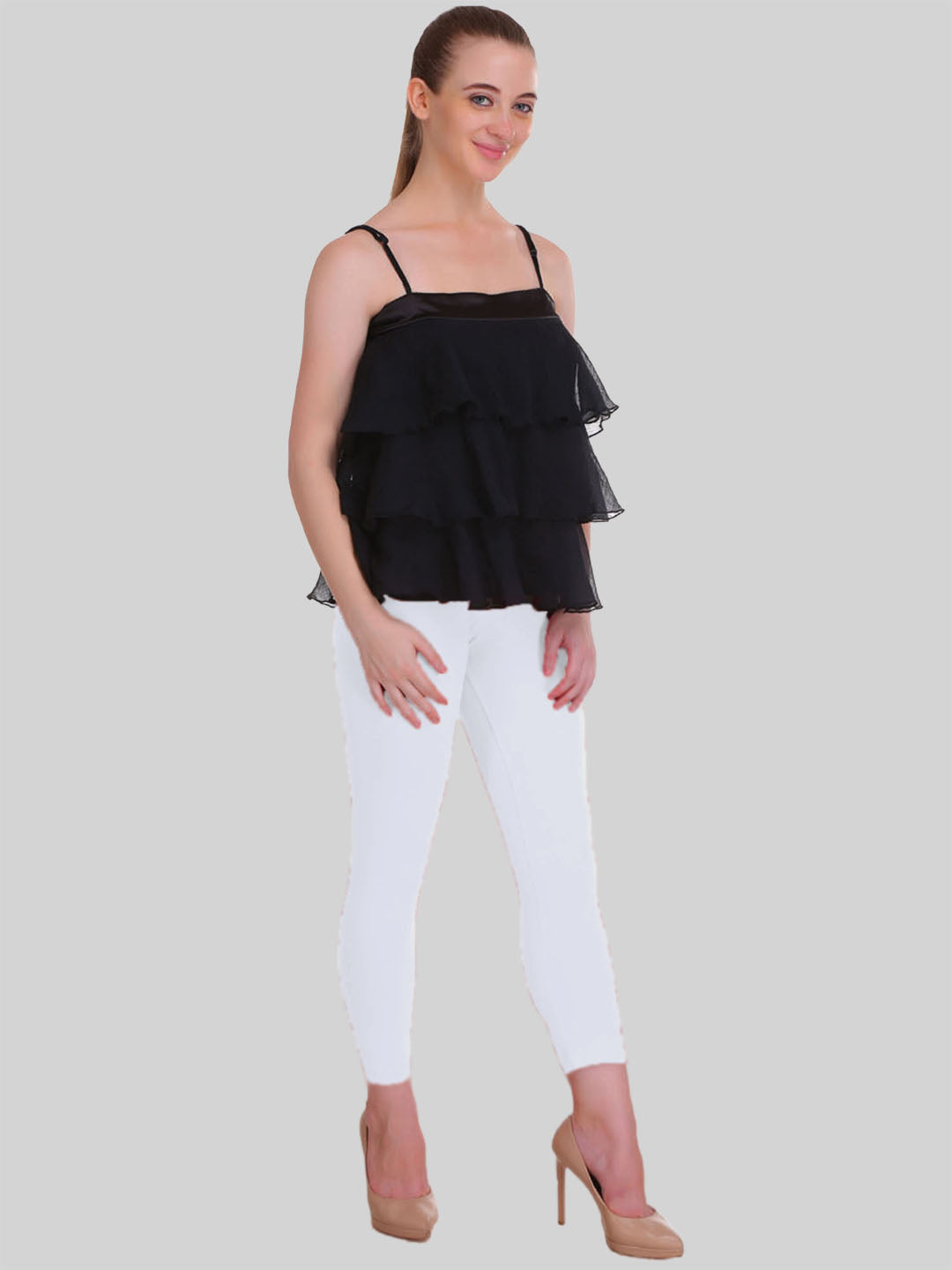 Saundarya Women’s Slim Fit Calf Length Super Combed Cotton Rich Lycra Fabric Tailored Cut Stretchable Solid Plain Color Leggings; White