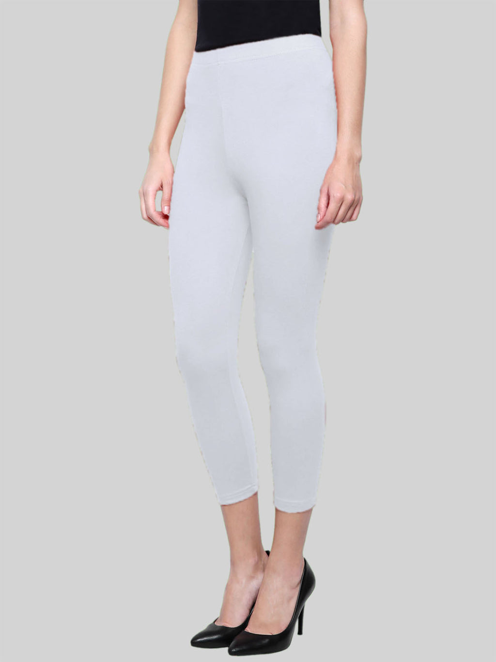 Saundarya Women’s Slim Fit Calf Length Super Combed Cotton Rich Lycra Fabric Tailored Cut Stretchable Solid Plain Color Leggings; White